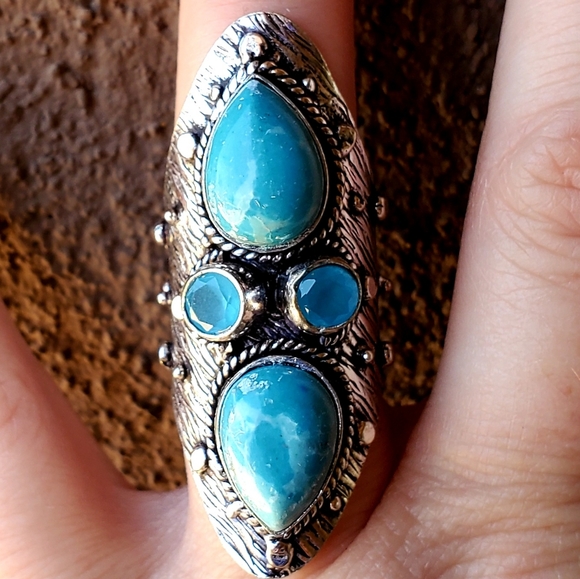 New Mosaic Jasper and Chalcedony 925 Silver Statement Ring. - Picture 3 of 13